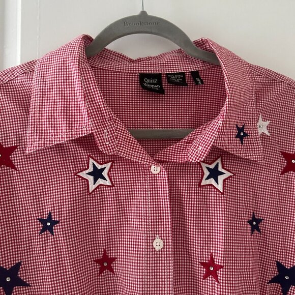 Vintage Quizz Red Gingham Button Up Shirt Women's Plus Size 22 Embroidered Stars - Picture 3 of 16